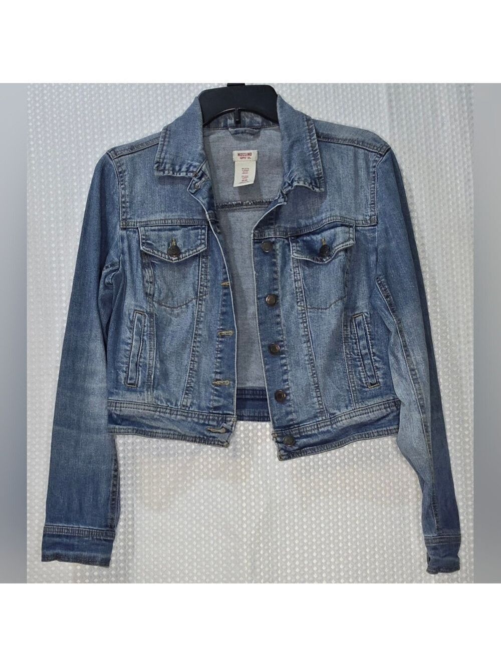 Mossimo Cropped Trucker Jacket Classic Blue Jean Jacket Casual Layering - Picture 5 of 14
